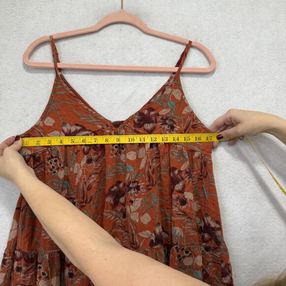 Natural Life Dress Womens Medium Rust Orange Floral Tiered Maxi Boho V Neck - Picture 5 of 7